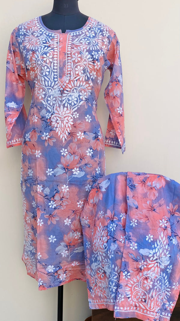 Lucknowi Chikankari Printed Co-ord Set Purple Mulmul Cotton