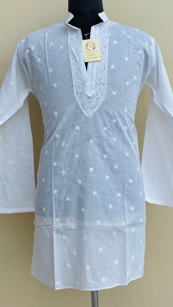 Lucknowi ChikanKari Men’s Kurta White Cotton With Jaali Work