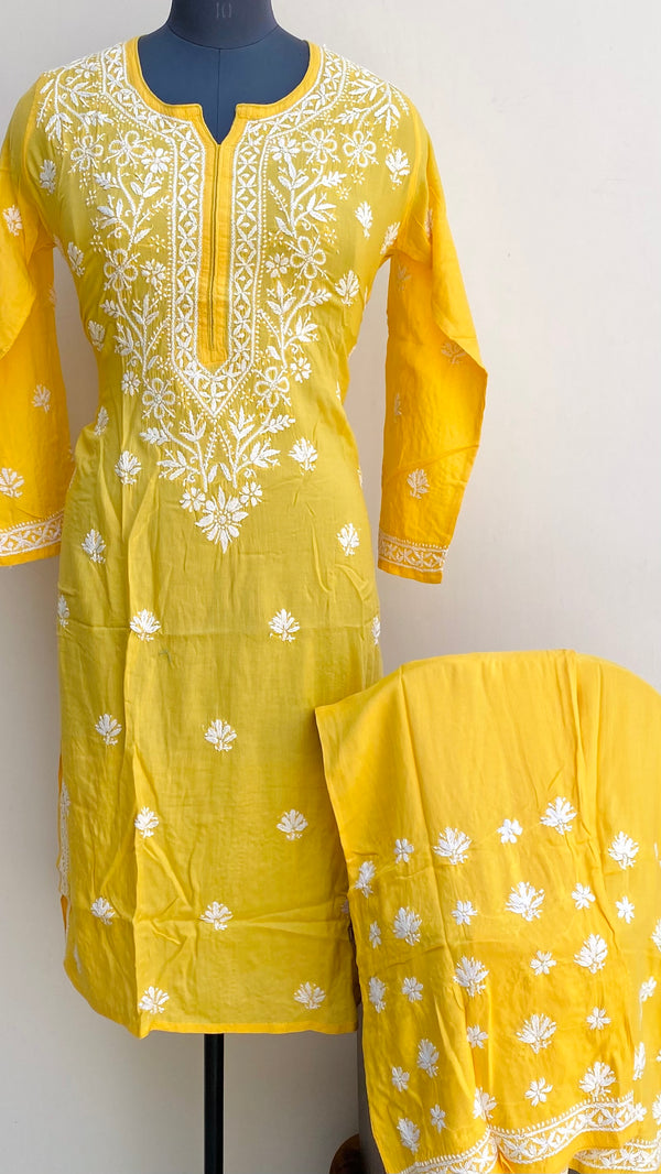 Lucknowi Chikankari Co-ord Set Yellow Mulmul Cotton