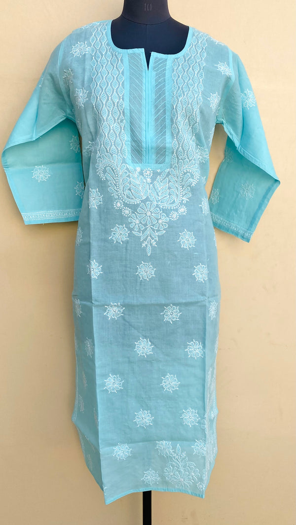 Lucknowi Chikankari Kurti Blue Cotton