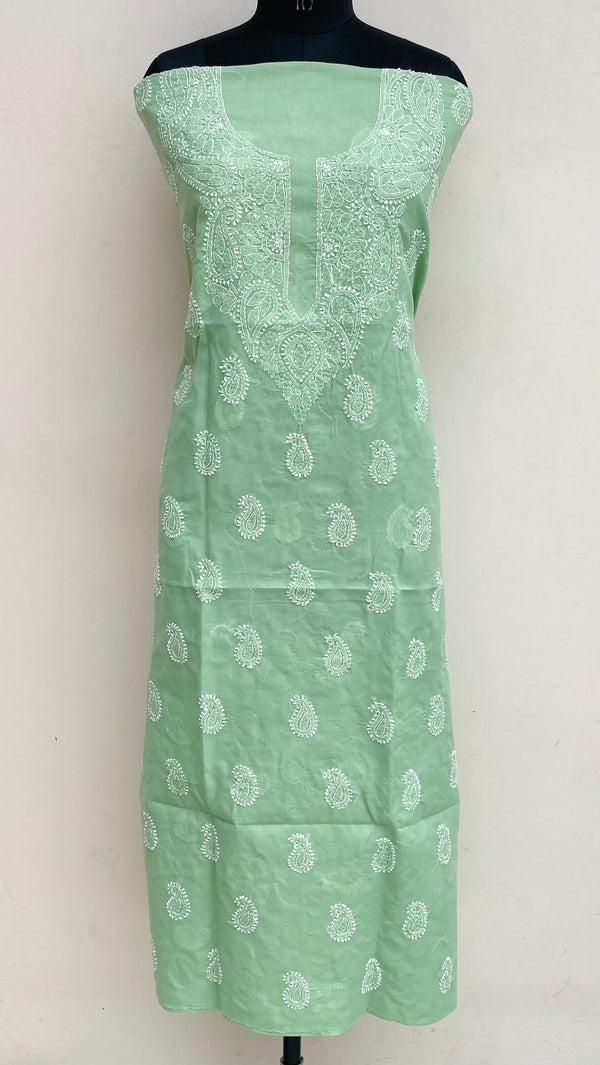 Lucknowi Chikankari Kurta Length Teal Green Cotton
