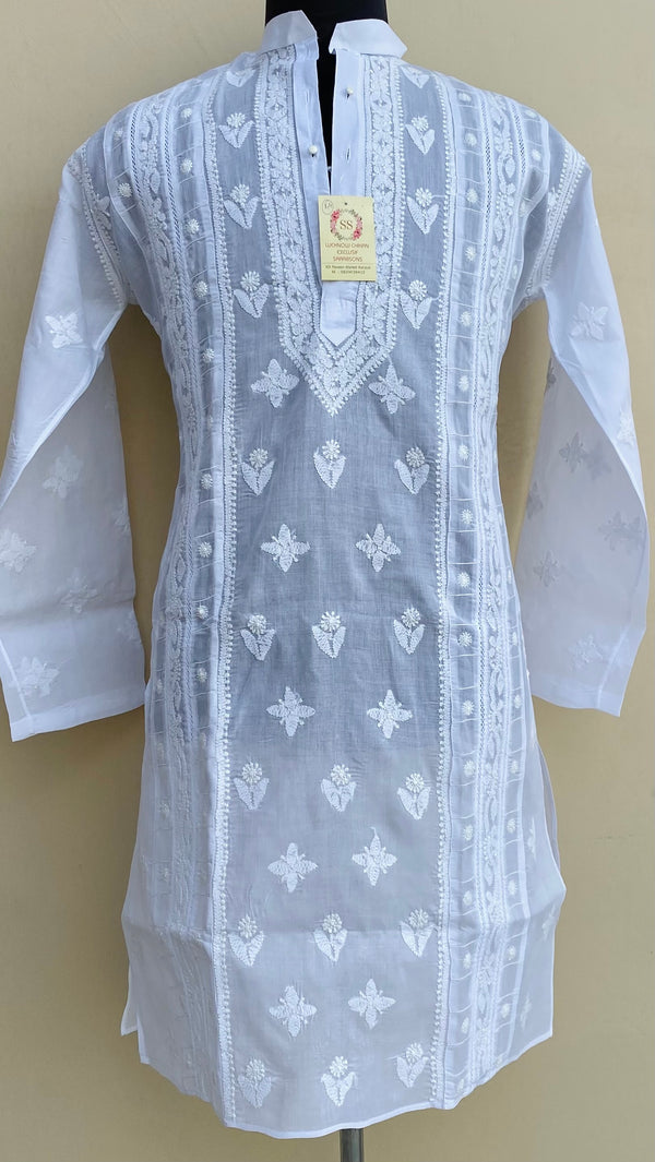 Lucknowi ChikanKari Men’s Kurta White Cotton With Jaali Work