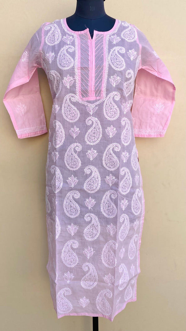 Lucknowi Chikankari Kurti Pink Cotton