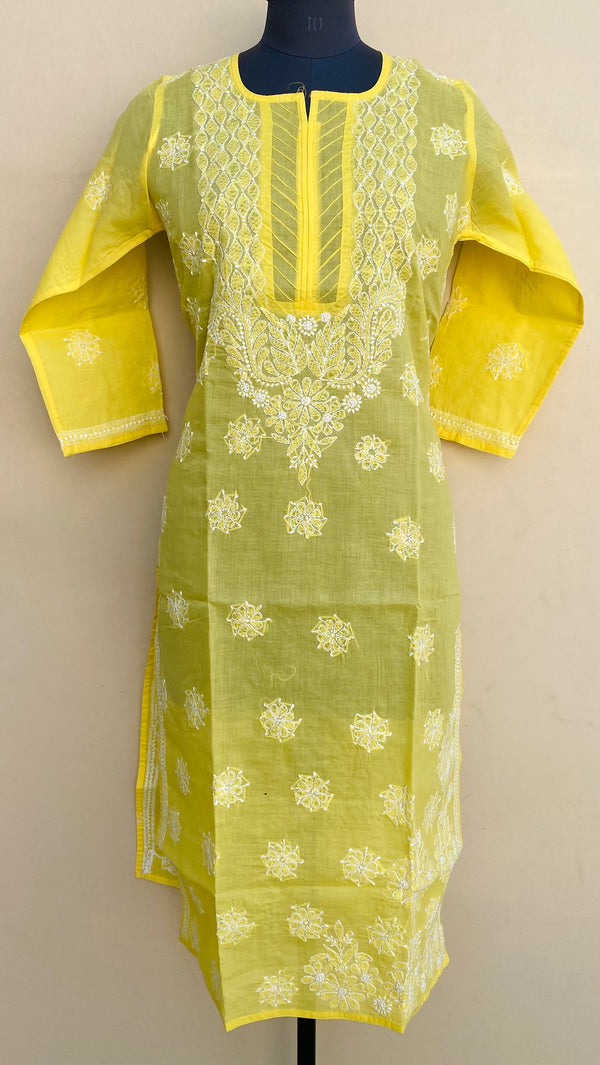 Lucknowi Chikankari Kurti Yellow Cotton