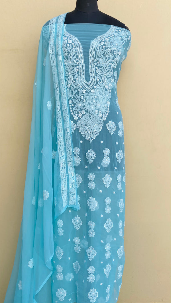 Lucknowi Chikankari Suit Length 3 Piece Sea Green Georgette