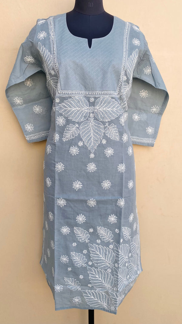 Lucknowi Chikankari Kurti Gray Cotton