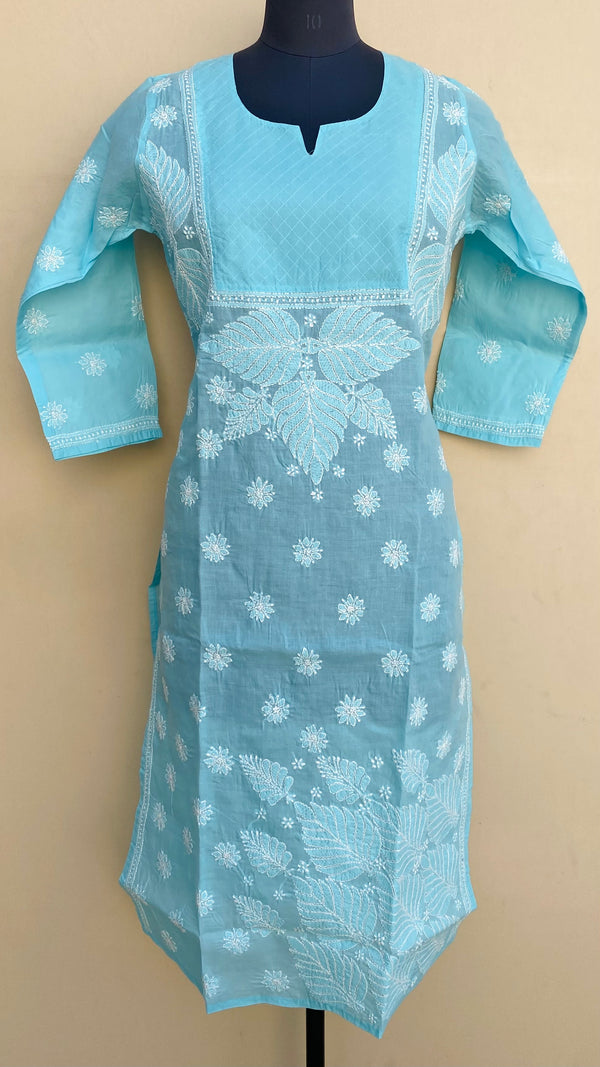 Lucknowi Chikankari Kurti Blue Cotton