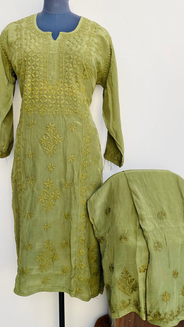 Lucknowi Chikankari Co-ord Set Mehndi Green Organza With Self Work