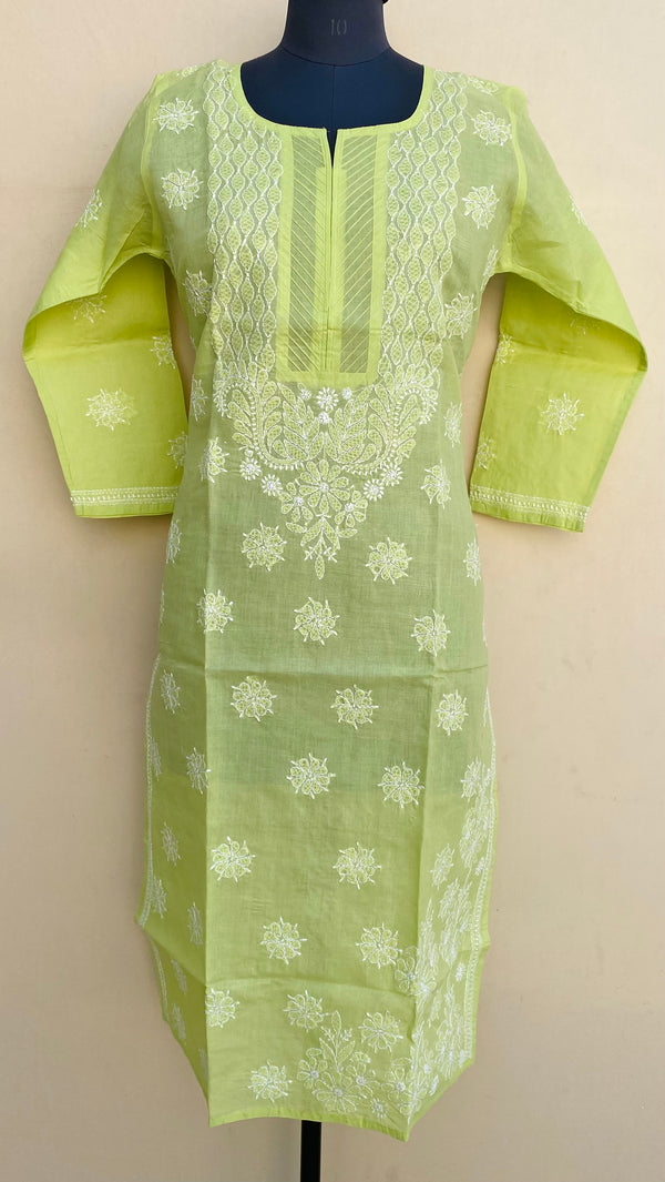 Lucknowi Chikankari Kurti Parrot Green Cotton