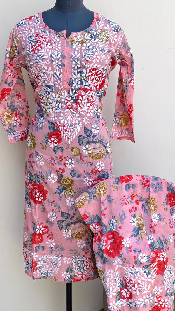 Lucknowi Chikankari Printed Co-ord Set Pink Mulmul Cotton