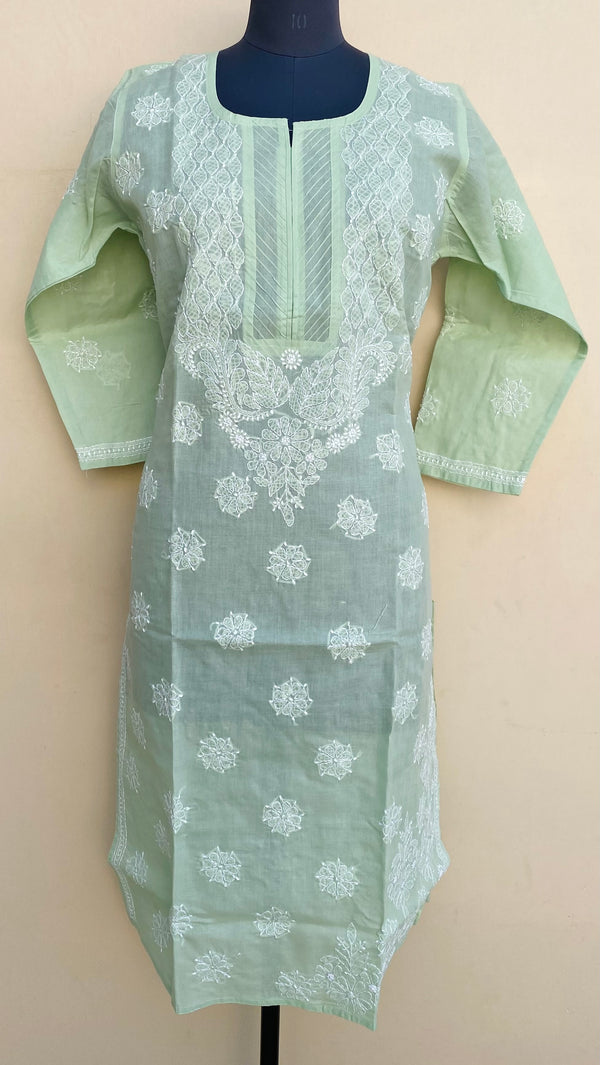 Lucknowi Chikankari Kurti Pista Green Cotton