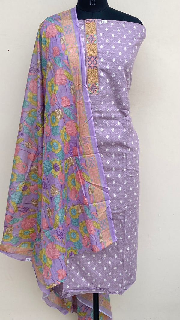 Designer Embroidered Suit Length 3 Piece Purple Mal Cotton