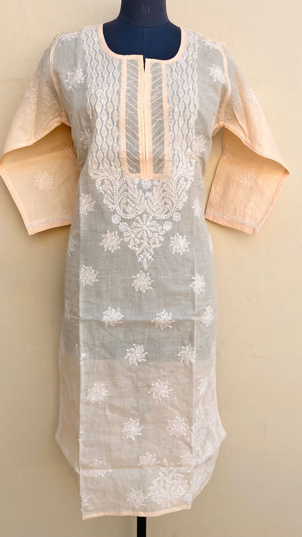 Lucknowi Chikankari Kurti Peach Cotton