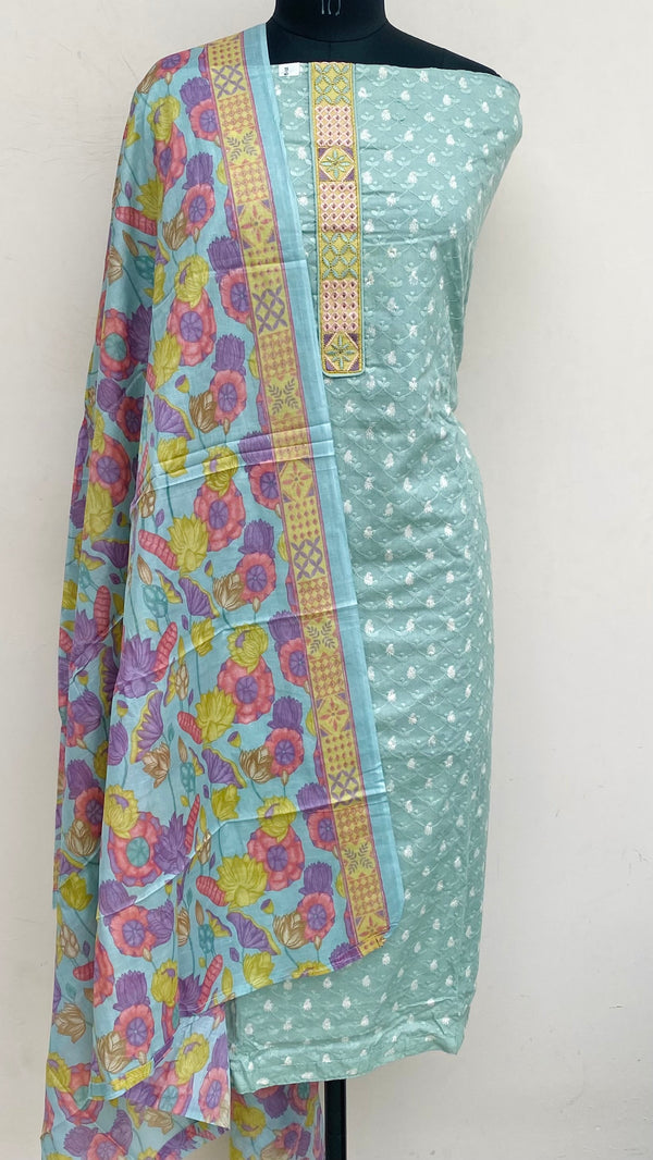 Designer Embroidered Suit Length 3 Piece Green Mal Cotton