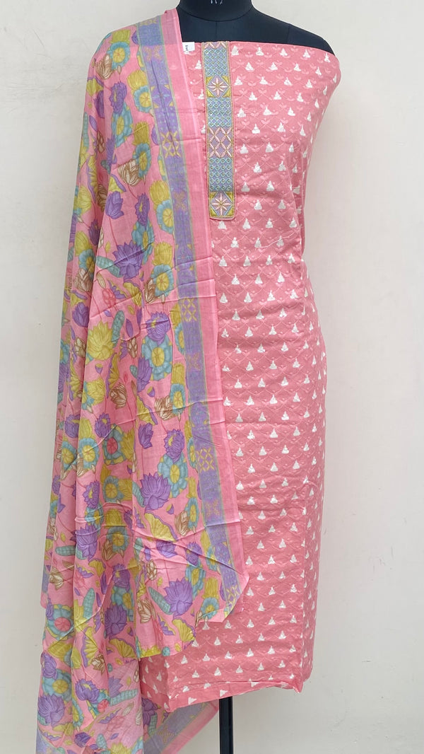 Designer Embroidered Suit Length 3 Piece Pink Mal Cotton