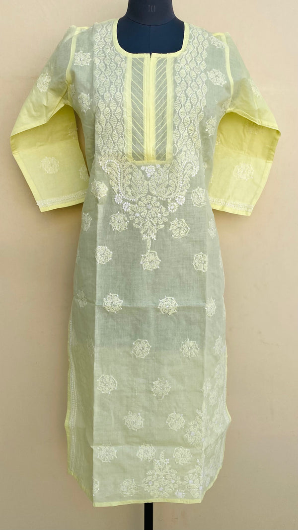 Lucknowi Chikankari Kurti Lemon Yellow Cotton