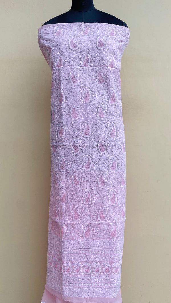 Lucknowi Chikankari Kurta Length Pink Cotton With Jaali Work