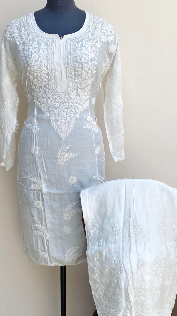 Lucknowi Chikankari Co-ord Set White Muslin Cotton With Self Work