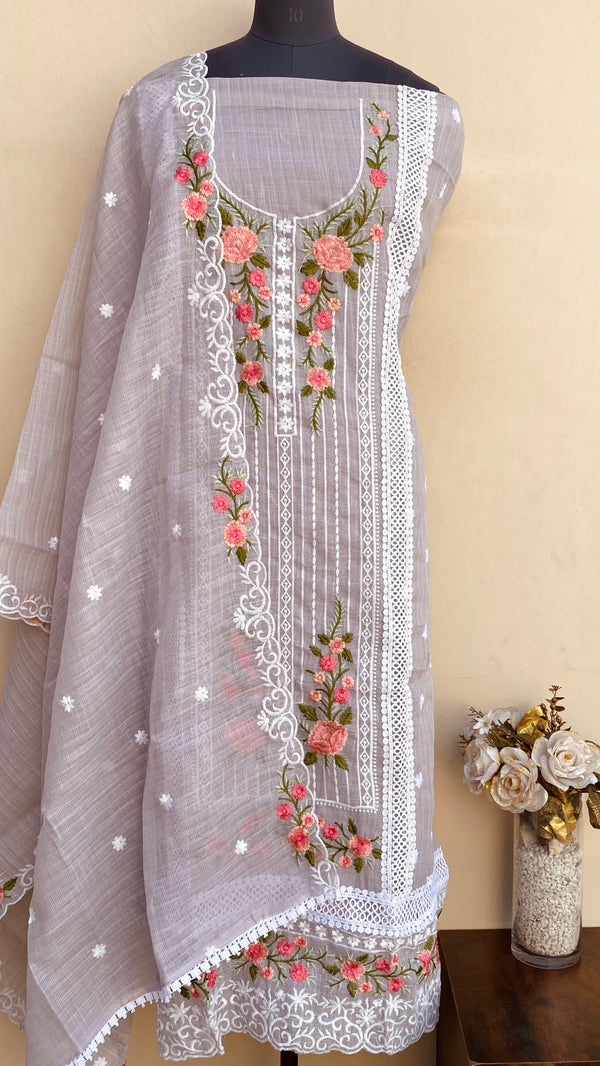 Designer Embroidered Suit Length 3 Piece Gray Kota