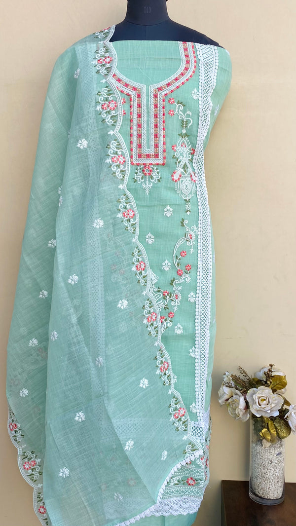 Designer Embroidered Suit Length 3 Piece Sea Green Kota