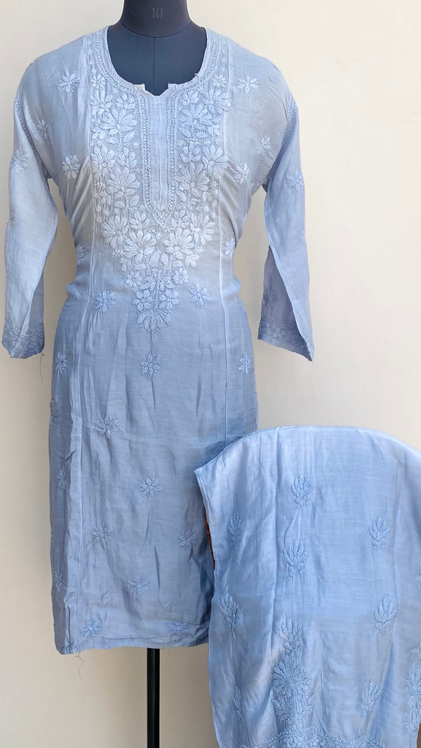 Lucknowi Chikankari Ombre Co-ord Set Gray Muslin Cotton With Self Work