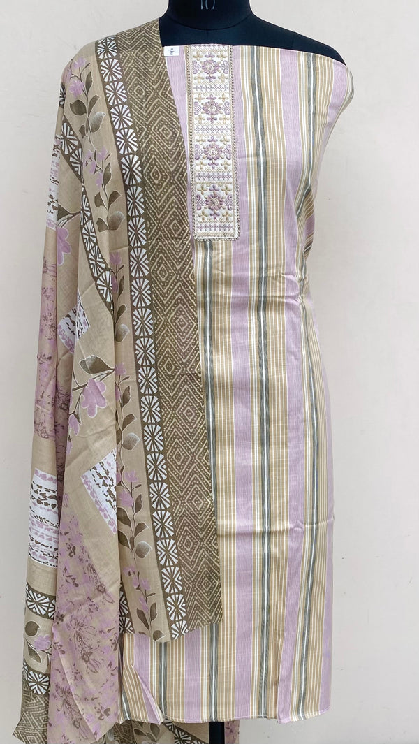 Designer Embroidered Suit Length 3 Piece Multicolour Mal Cotton With Sequence Work
