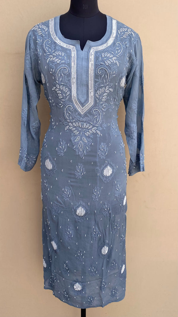 Lucknowi Chikankari  Ombre Kurti Gray Pure Georgette With Pearl, Sequence & Resham Work