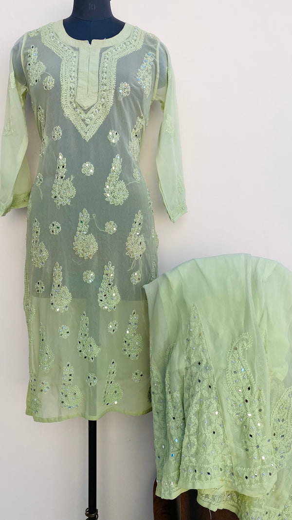 Lucknowi Chikankari Ombre Co-ord Set Green Georgette With Mirror Work