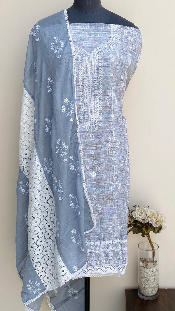 Designer Embroidered Suit Length 3 Piece Gray Linen With Sequence Work