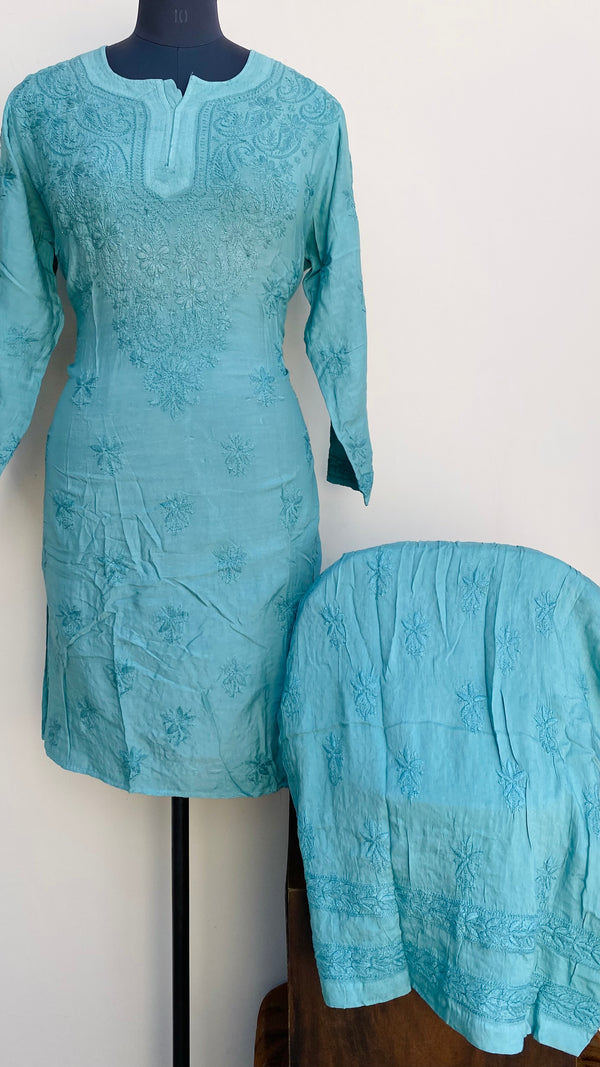 Lucknowi Chikankari Co-ord Set Sea Green Muslin Cotton With Self Work
