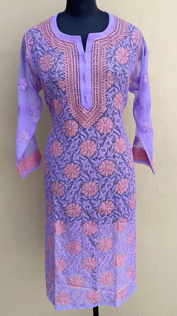 Lucknowi Chikankari Kurti Purple Georgette With Resham Work