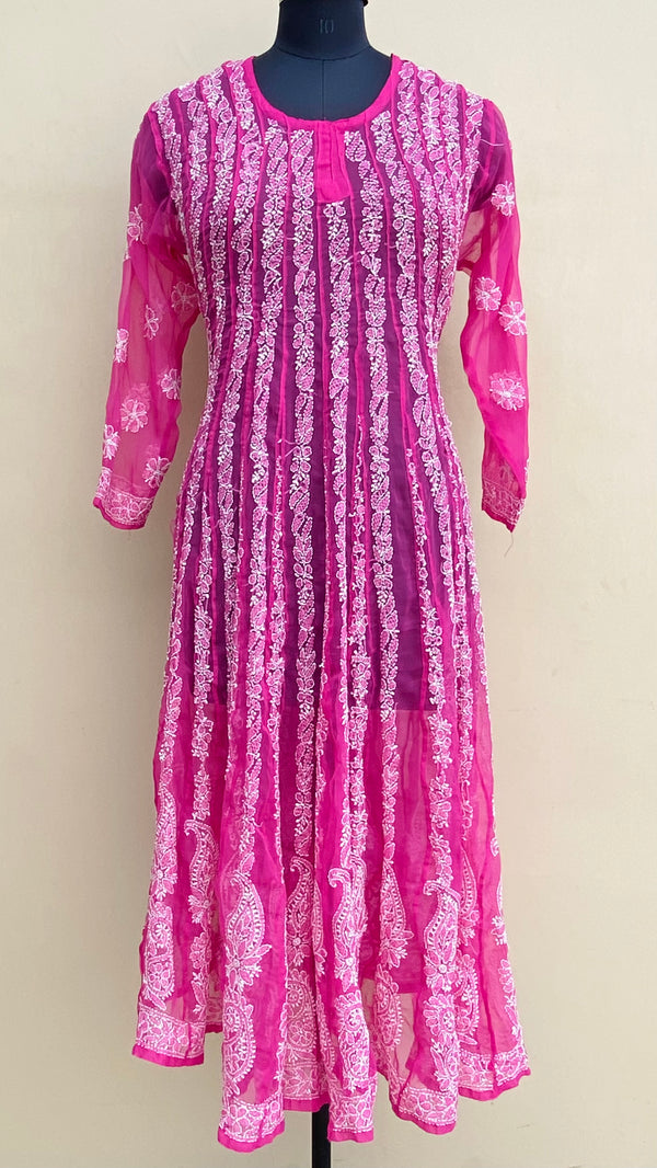 Lucknowi Chikankari Anarkali Kurti Pink Georgette