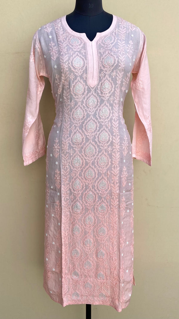 Lucknowi Chikankari  Ombre Kurti Pink Muslin Cotton With Resham & Cutdana Work