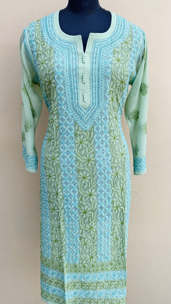 Lucknowi Chikankari Kurti Green Georgette With Resham Work