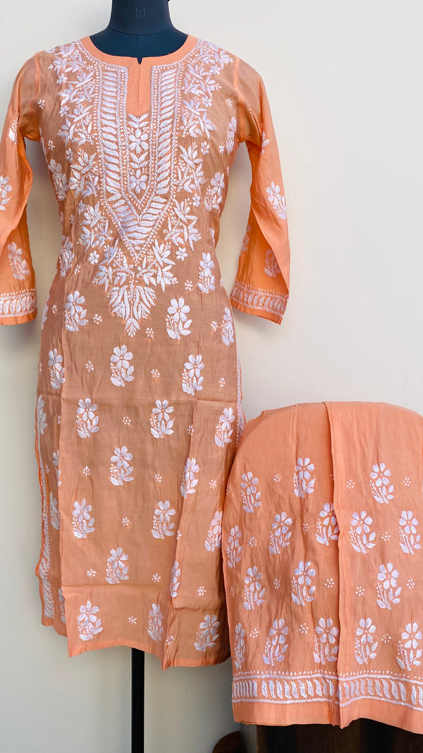 Lucknowi Chikankari Co-ord Set Peach Muslin Cotton