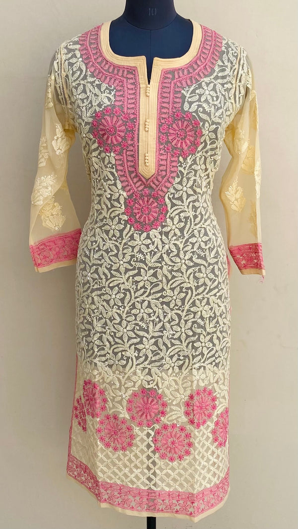 Lucknowi Chikankari Kurti Cream Georgette With Resham Work