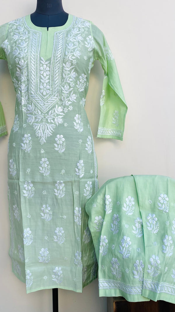 Lucknowi Chikankari Co-ord Set Green Muslin Cotton