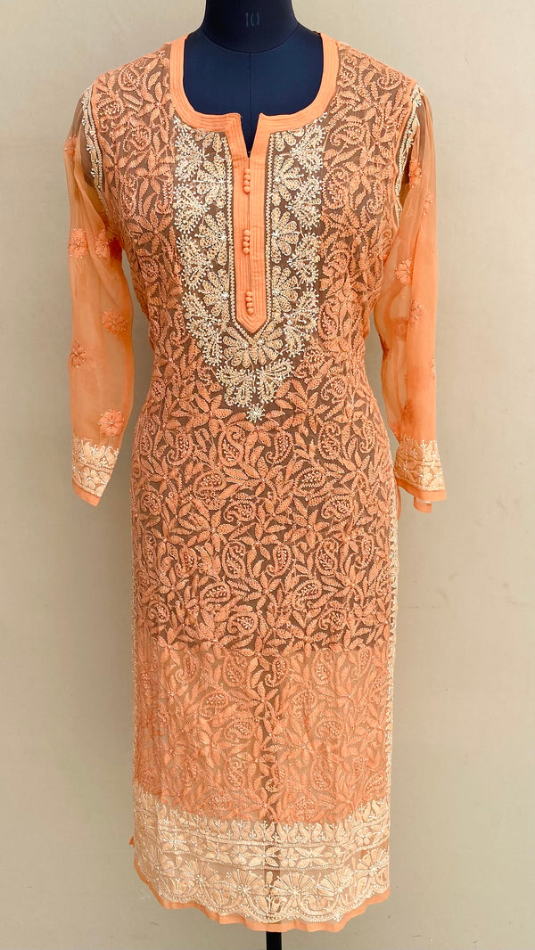 Lucknowi Chikankari Kurti Orange Georgette With Resham Work