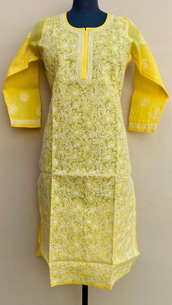 Lucknowi Chikankari Kurti Yellow Cotton