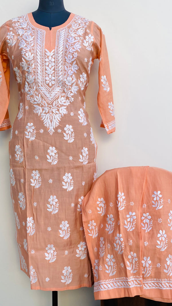 Lucknowi Chikankari Co-ord Set Peach Muslin Cotton