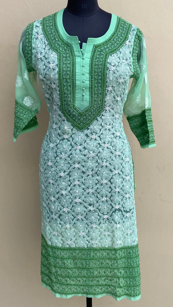 Lucknowi Chikankari Kurti Green Georgette