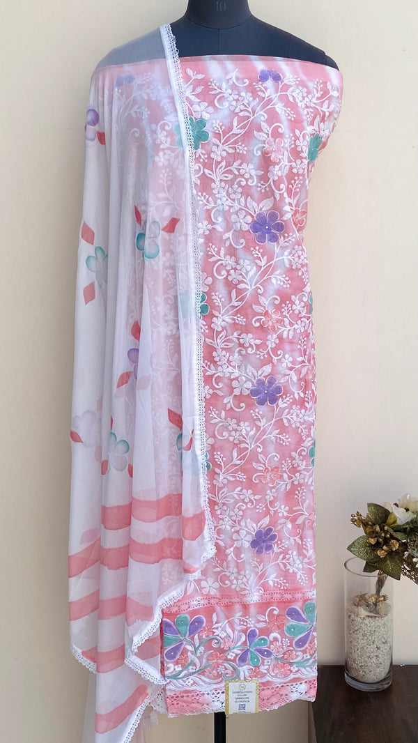 Designer Embroidered Suit Length 3 Piece Pink Mal Cotton