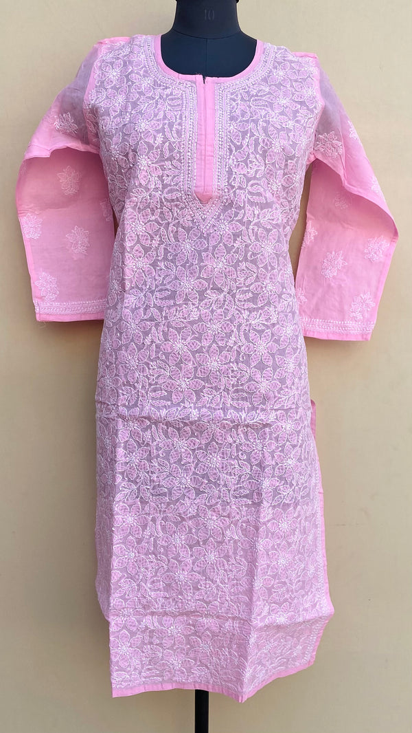 Lucknowi Chikankari Kurti Pink Cotton