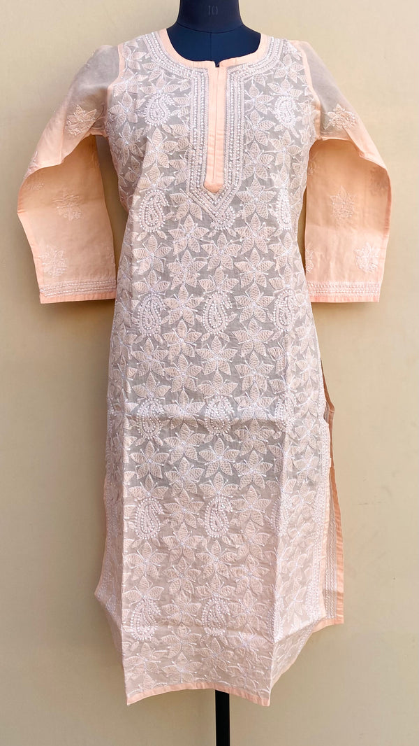 Lucknowi Chikankari Kurti Peach Cotton