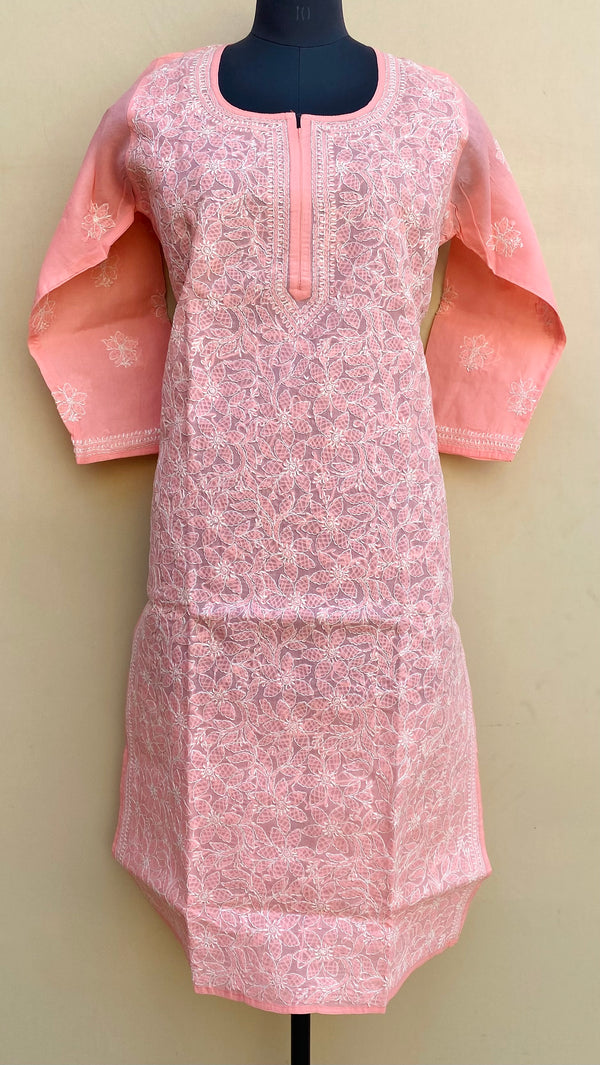 Lucknowi Chikankari Kurti Pink Cotton