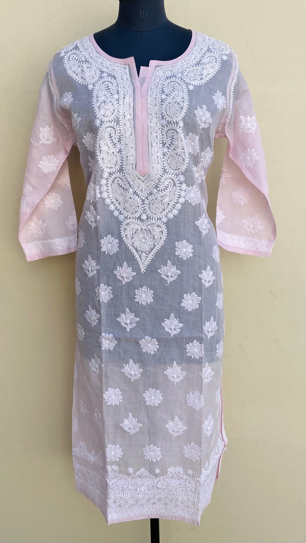 Lucknowi Chikankari Kurti Pink Cotton