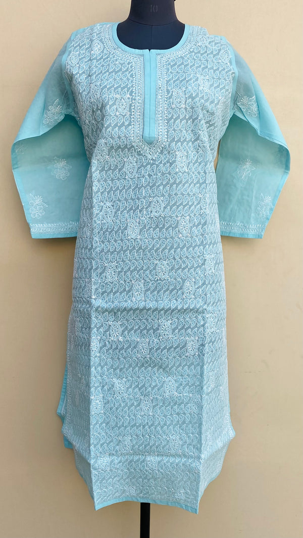 Lucknowi Chikankari Kurti Blue Cotton