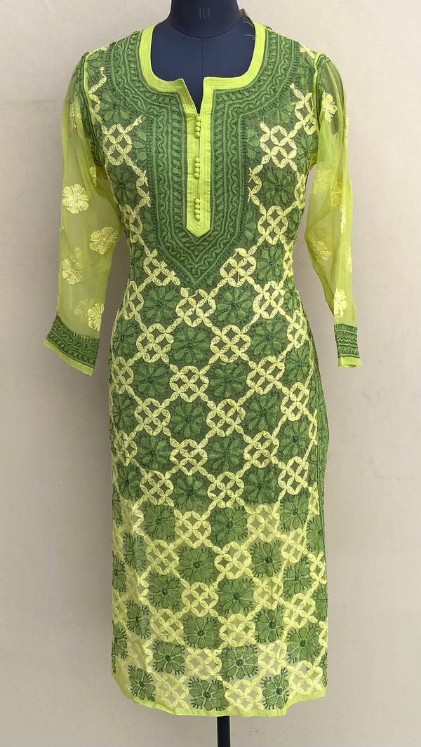 Lucknowi Chikankari Kurti Green Georgette With Resham Work