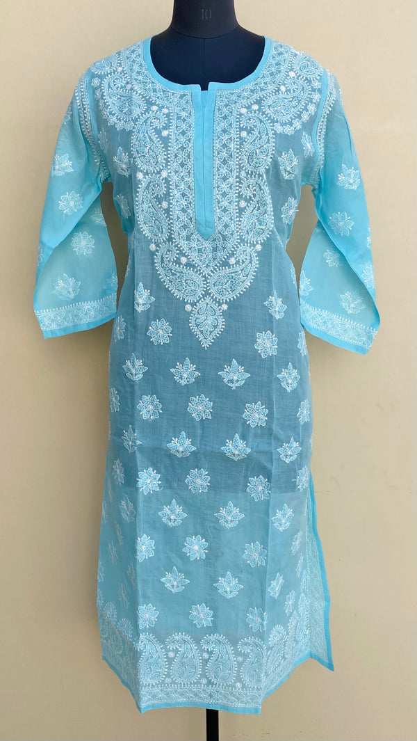 Lucknowi Chikankari Kurti Blue Cotton