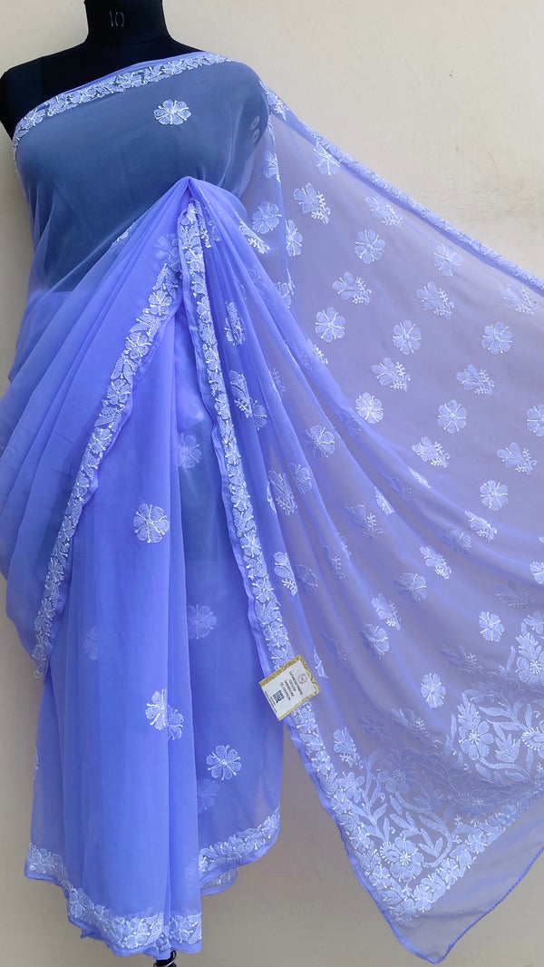Lucknowi Chikankari Saree Purple Georgette